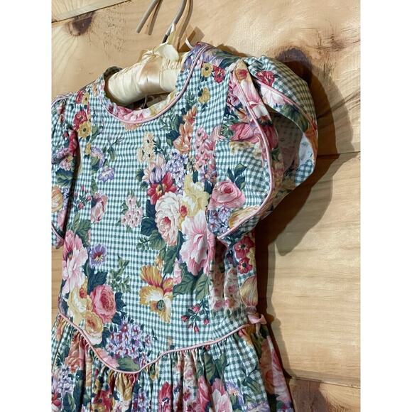 Vintage Rare Editions Girls Dress Floral Green. Pink Trim. USA! Size 6 - Picture 2 of 7